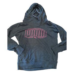 gray pink logo PUMA cowl neck sweatshirt hoodie size medium women